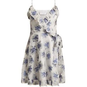 Athena Procopiou Size 2 French Fairytale Ruffle Wrap Dress Blue White Floral